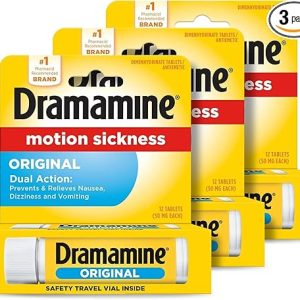 Dramamine Motion Sickness Original Formula | Travel Vial | 12 Count | Pack of 3
