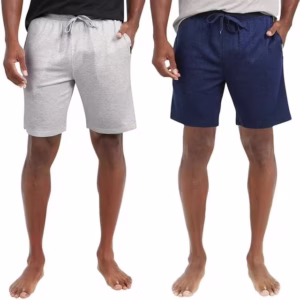 Eddie Bauer Men's Comfort Fit Elastic Waistband with Outer Drawstring Lounge Short, 2 Pack (White, Large)