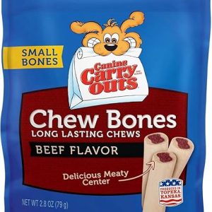 Canine Carry Outs Long Lasting Beef Flavor Chew Bones Made in the USA Tasty Meaty  Dog Treats Food Snacks for Small Dogs, 2.8 oz - Pack of 2