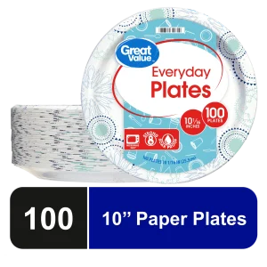 Great Value Everyday Disposable Paper Plates, 10", 100 Count