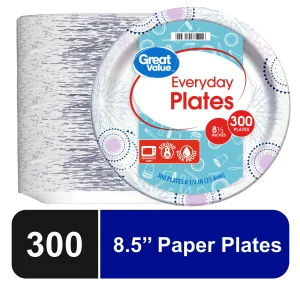Great Value Everyday Disposable Paper Plates, 8.5", 300 Count