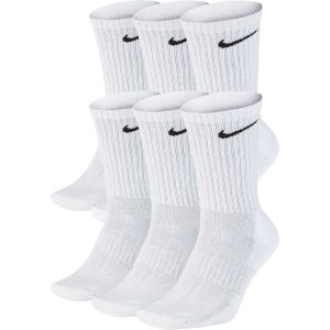 Nike Unisex Everyday Cotton Cushioned Crew Training Socks with DRI-FIT Technology (Pack of 6 Pairs), White