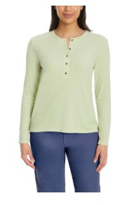 GH Bass Womens Textured Henley Top Green Large